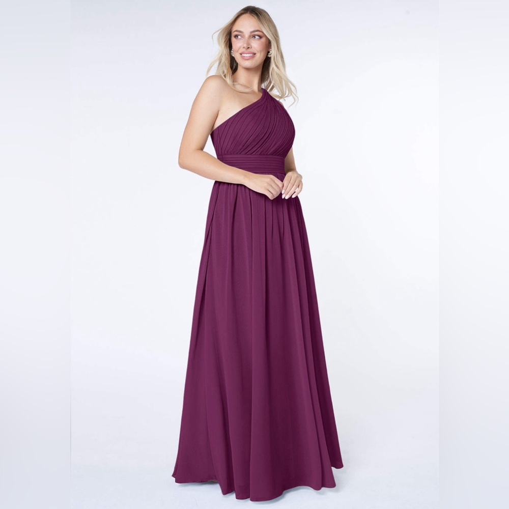 Azazie Molly one shoulder floor-length chiffon bridesmaid dress NWT Rasberry